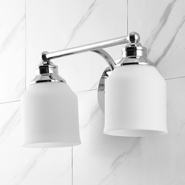 Lydia Iron/Frosted Glass Farmhouse Cottage LED Vanity Light - JONATHAN Y
